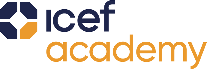 ICEF Academy logo in blue and gold