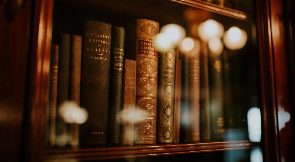 A row of books on a shelf