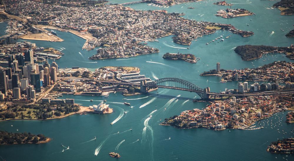 Overhead view of Sydney harbor