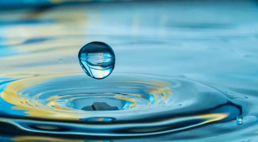 closeup of water droplet and ripple in water