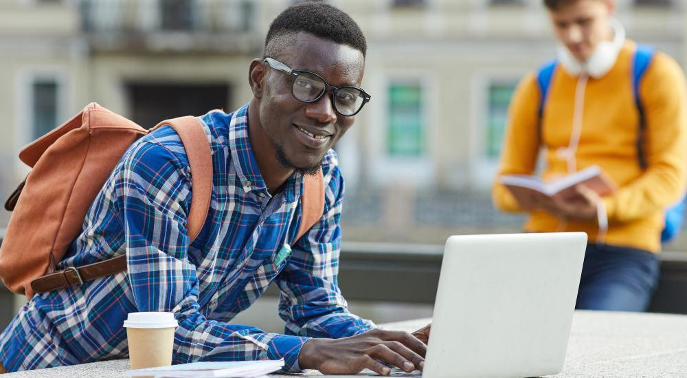 Student working on a laptop