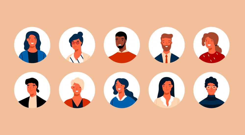 Illustrations of 10 people's headshots