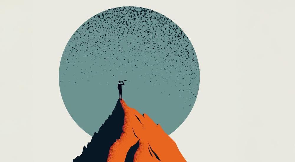 illustration of a man on top of a mountain