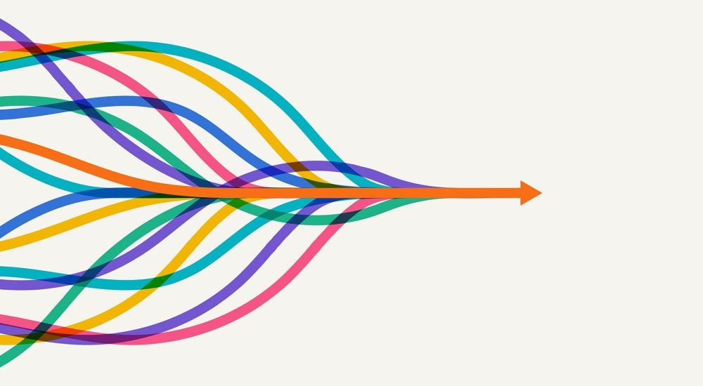 abstract illustration of multicolor arrows converging