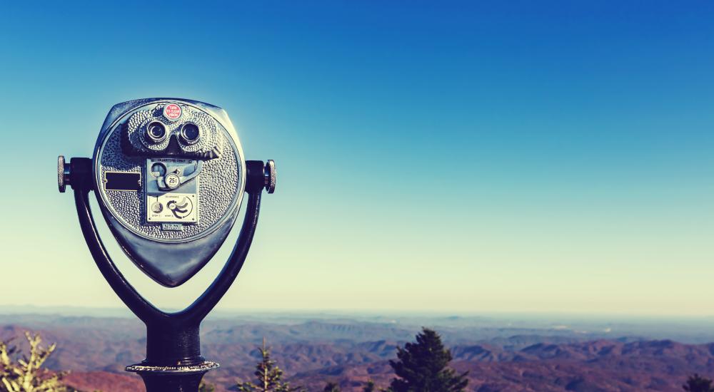 Photo of a binocular viewer looking over a landscape