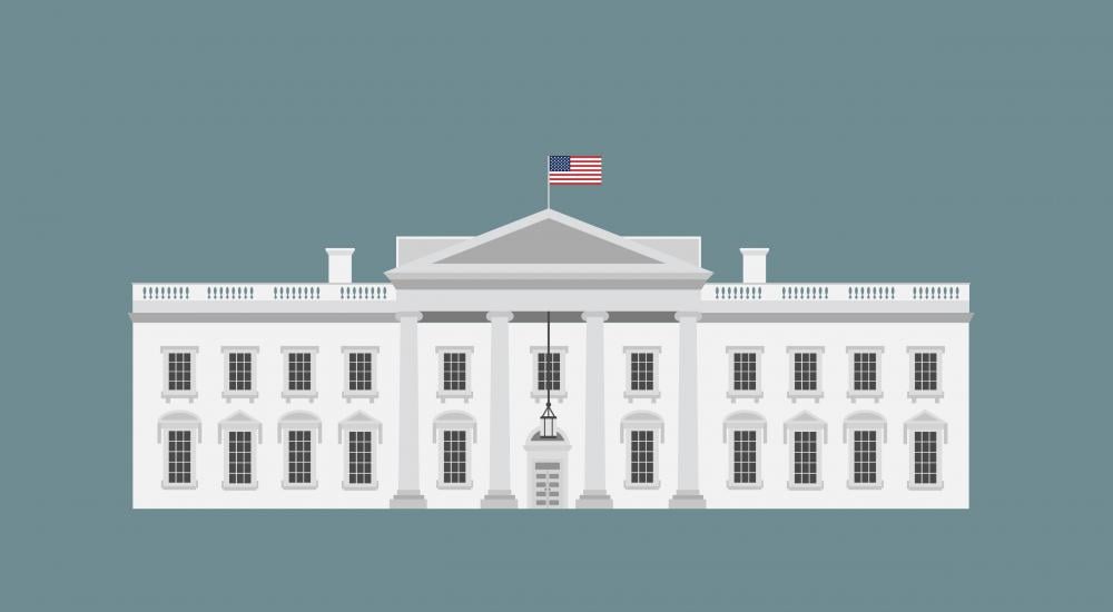 Illustration of the White House on a blue background