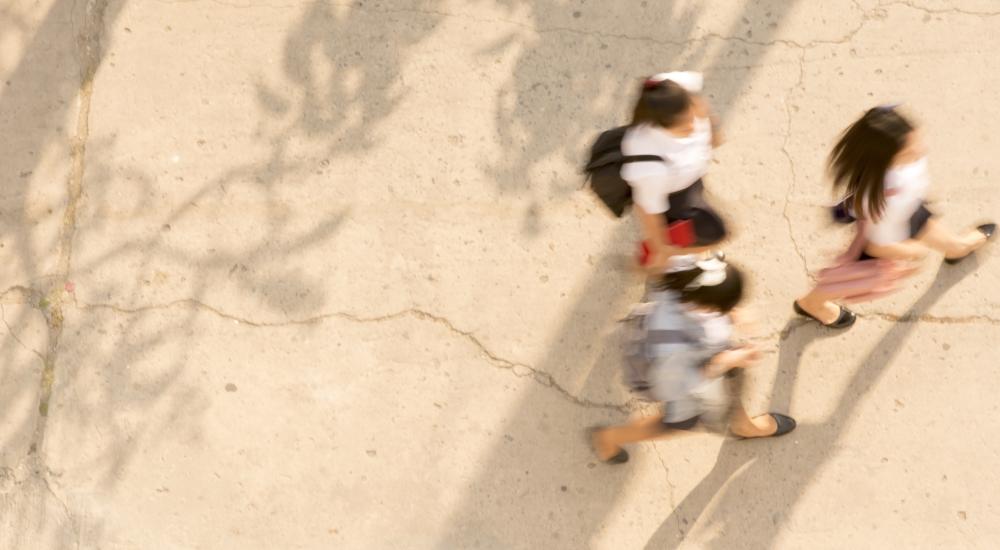 Overhead photo of students walking