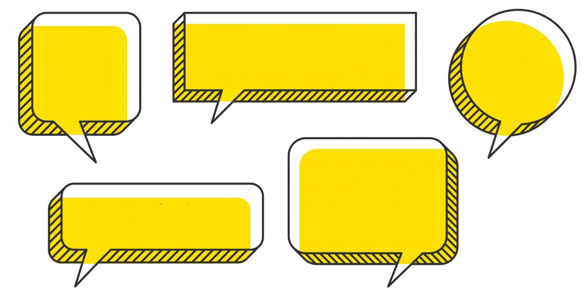 five yellow speech bubbles