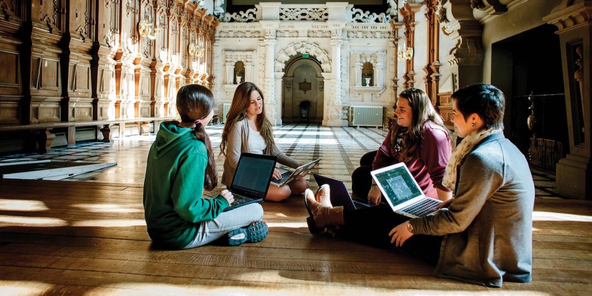 Students inside Harlaxton Manor