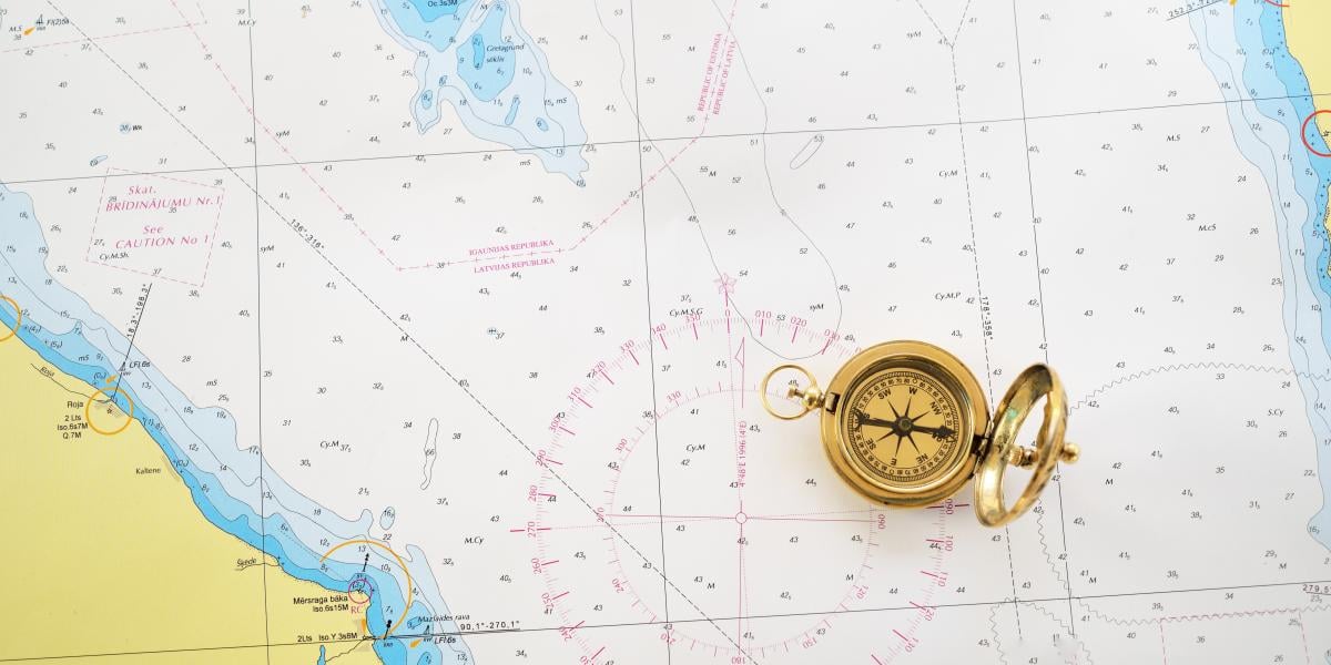 Photo of a compass on a map