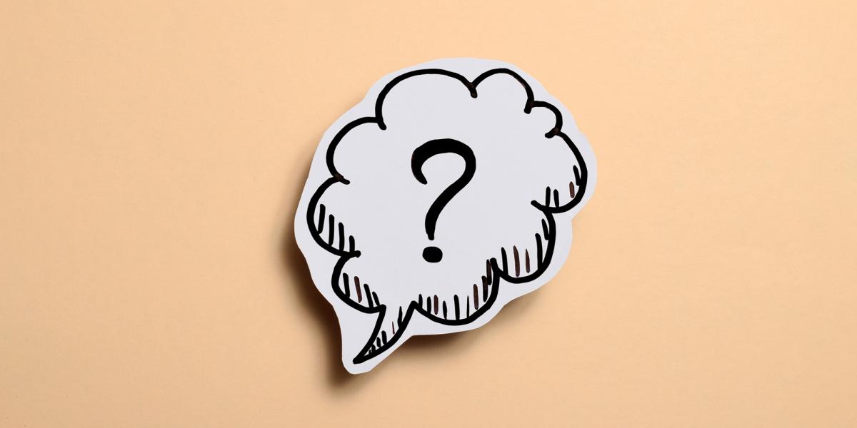 cartoon-style speech bubble with question mark on yellow background