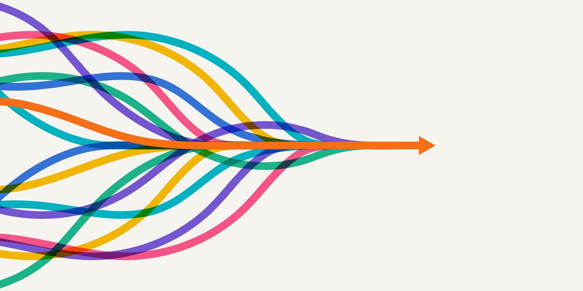 abstract illustration of multicolor arrows converging