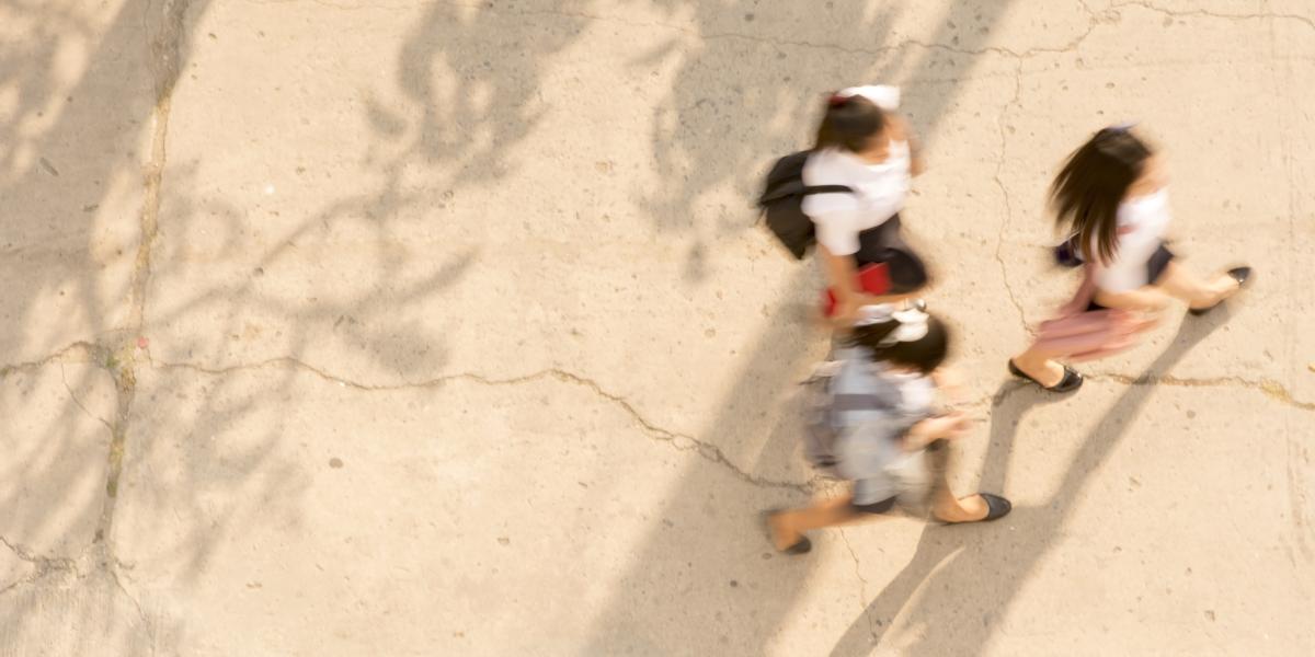 Overhead photo of students walking