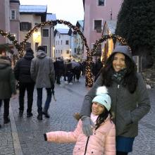 Woman with a child on a city street