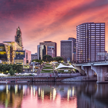 A cityscape of Hartford, Connecticut