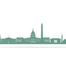 flat illustration of D.C. skyline in green, on white background