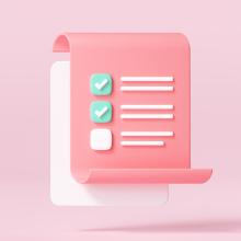 3D illustration of checklist on paper in shades of pink