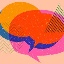 collage -style illustration of overlapping speech bubbles