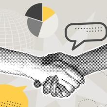 collage-style illustration of people shaking hands