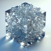 cube made of glass puzzle pieces