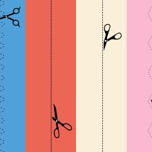 illustration of columns of scissors cutting along multicolor lines