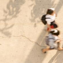 Overhead photo of students walking